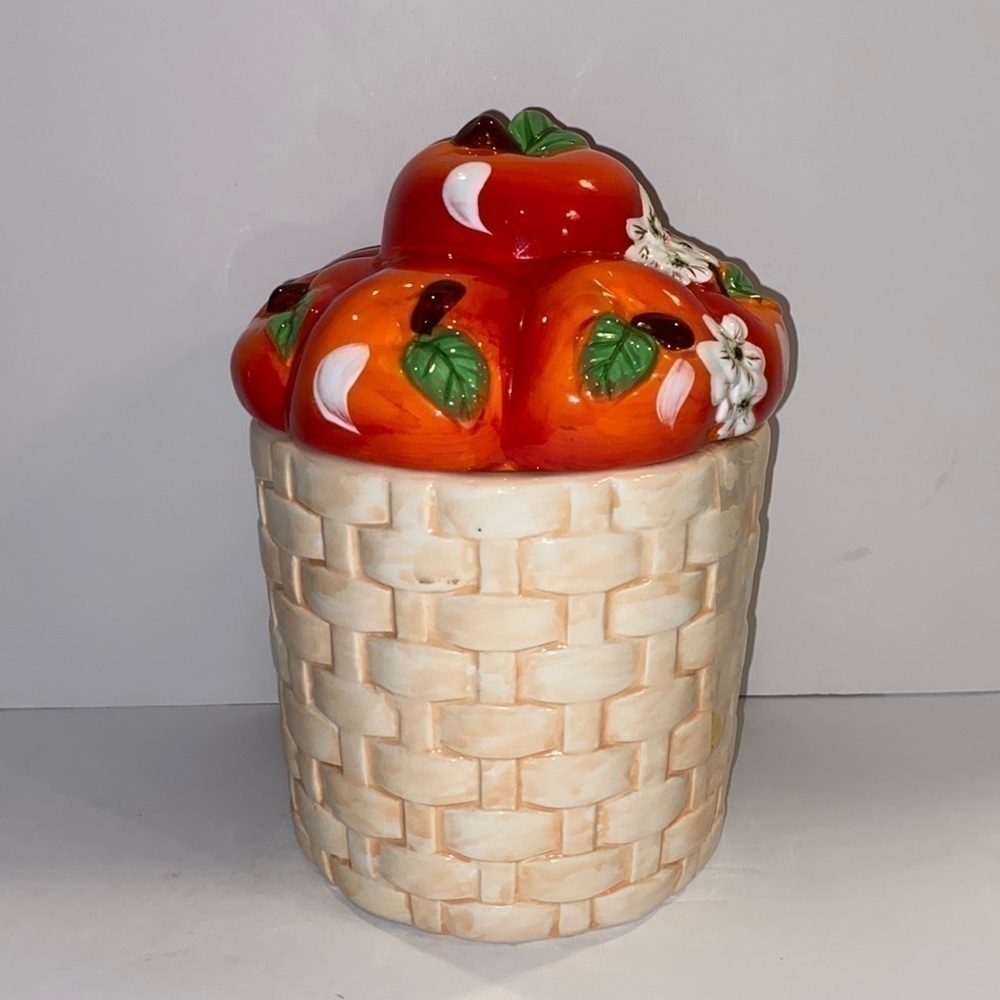 Apple woven basket style ceramic container